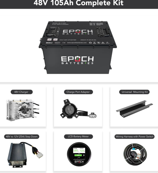 48V 105Ah Lithium (LiFePO4) Golf Cart Battery - Complete Kit for EZGO RXV