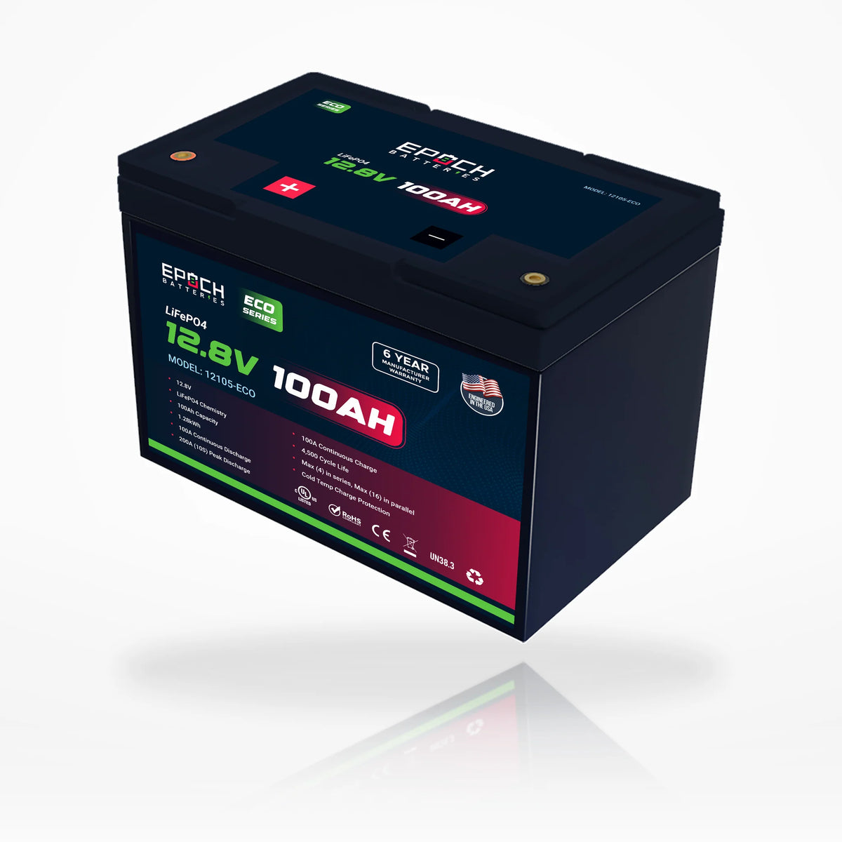 12V 100Ah Eco Series LiFePO4 Battery (1.28kWh)
