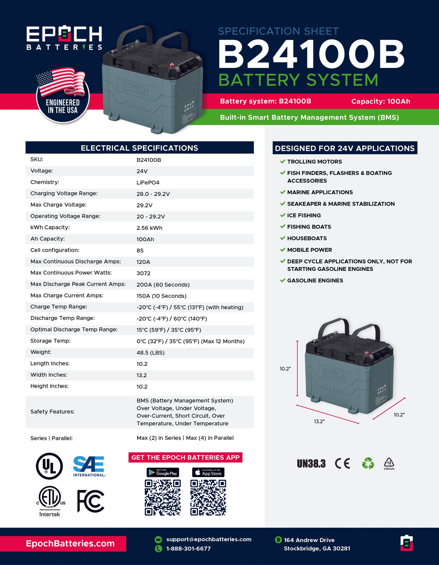 24V 100AH | HEATED & BLUETOOTH | LIFEPO4 BATTERY