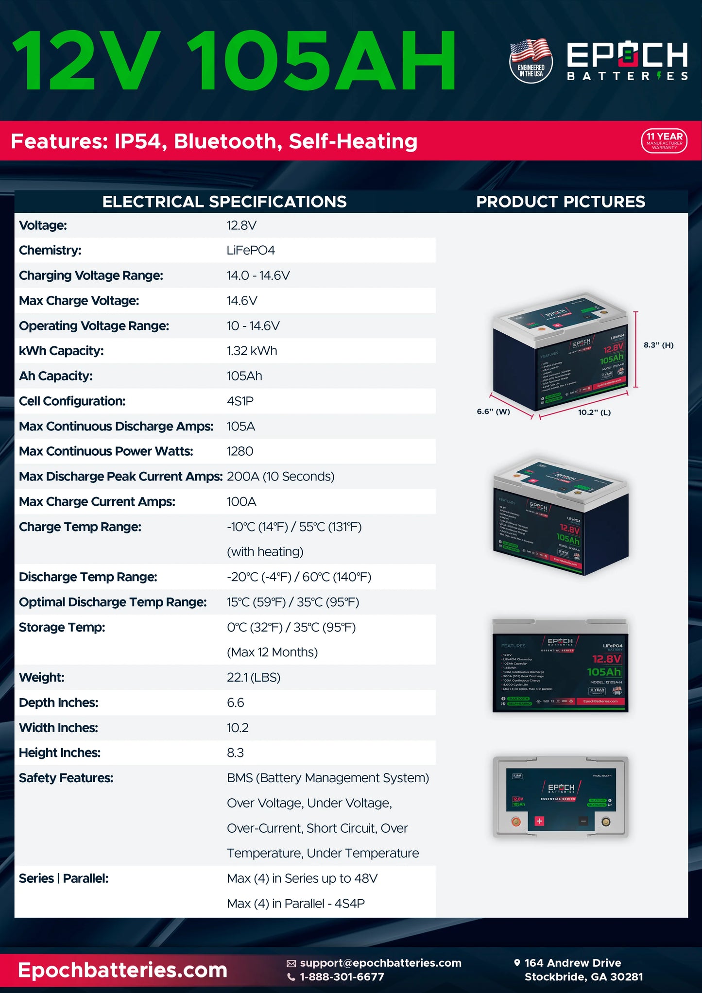 12V 105AH | HEATED & BLUETOOTH | LIFEPO4 BATTERY