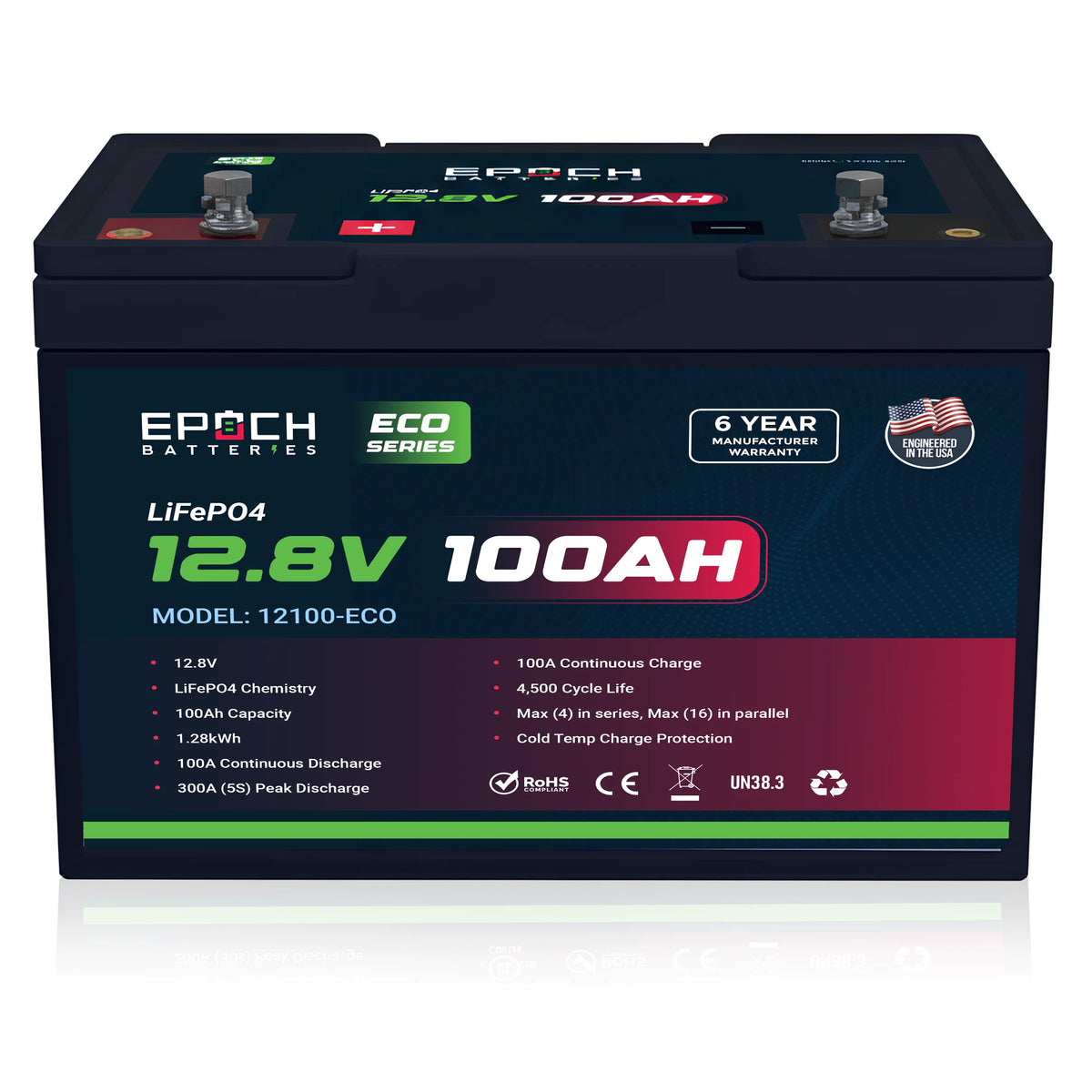 12V 100Ah Eco Series LiFePO4 Battery (1.28kWh)